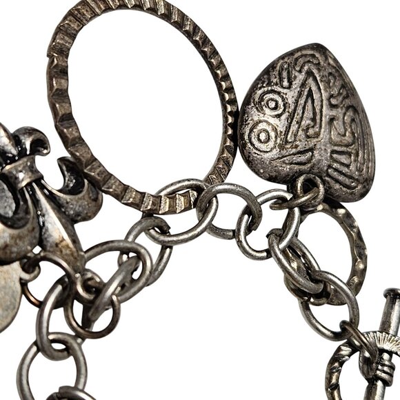 Vintage Silver Tone Charm Bracelet Peace Heart Wing Charms Fashion Jewelry Women - Picture 2 of 6